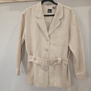 VTG Liz Sport Liz Claiborne Linen Cotton Belted Blazer Jacket Size M Beige 90s
